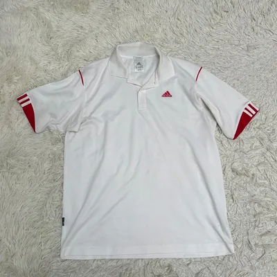 adidas アディダス ポロシャツ 半袖 白 赤 3本ライン L メンズ