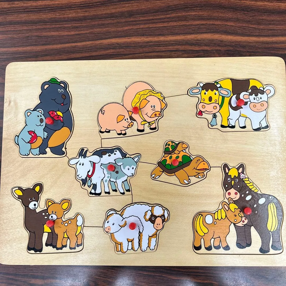 木製つまみ付きパズル⭐︎動物の親子