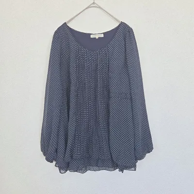 grove グローブ 水玉 シフォン ブラウス ネイビー Mサイズ ゆったり