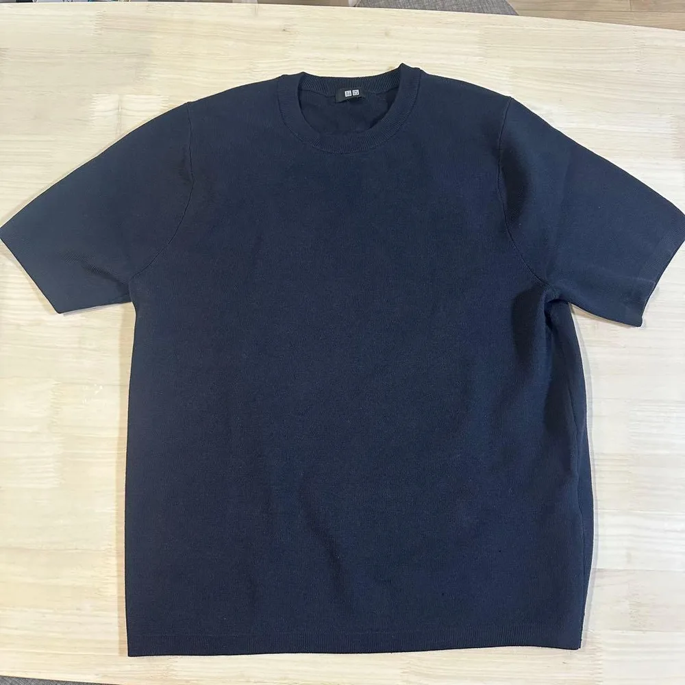 UNIQLO クルーネック 半袖 ニット ネイビー
