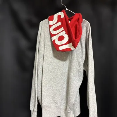 Supreme フードロゴ パーカー グレー レッド