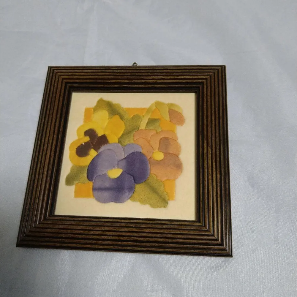 送料込!パンジーの花の布製アートパネル 壁掛けインテリア