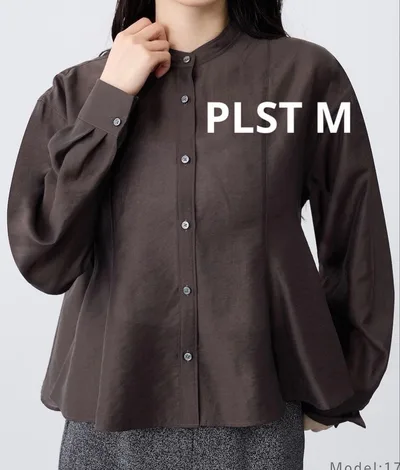 PLST プラステ 長袖 ブラウス ダークブラウン M シアーぺプラム
