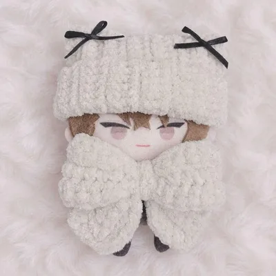 【ホワイト×ブラック】 にじぱぺっと ぬい服 ネコ耳ニット帽 リボン