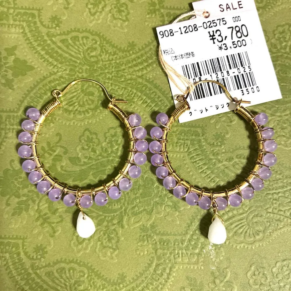 ハンドメイド フープピアス パープルビーズ