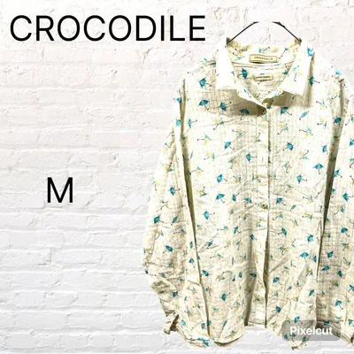 クロコダイル CROCODILE 長袖シャツ 傘柄 Mサイズ 日本製 ホワイト