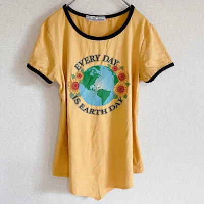 美品⭐️ Tシャツ クルーネック 半袖 M 黄 綿 レディース トップス 夏