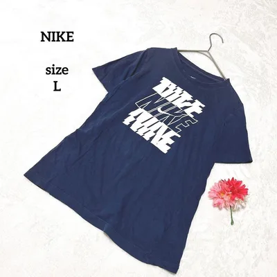 NIKE ナイキ プリントTシャツ 半袖Tシャツ ネイビー レディース ロゴ L