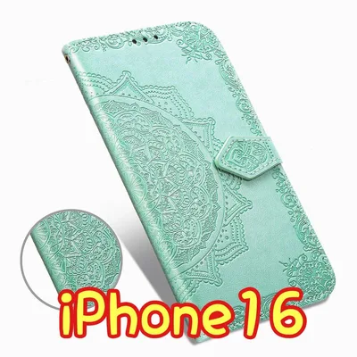 エンボス加工スマホケース 手帳型 iPhone16 グリーン ⑩
