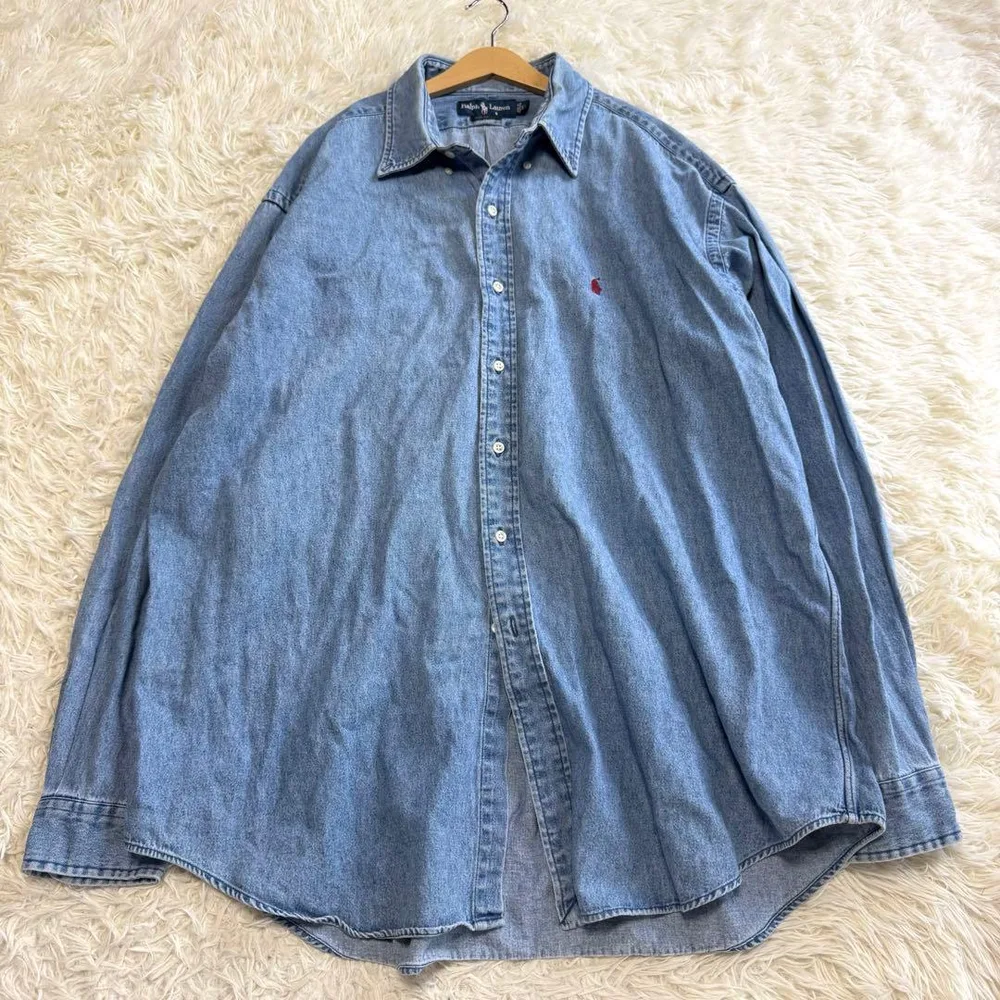 【Ralph Lauren BLAIRE】美品 90s デニムシャツ 赤ポニー