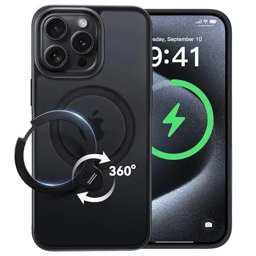 iPhone15 Pro ケース MagSafe対応 360度回転 黒