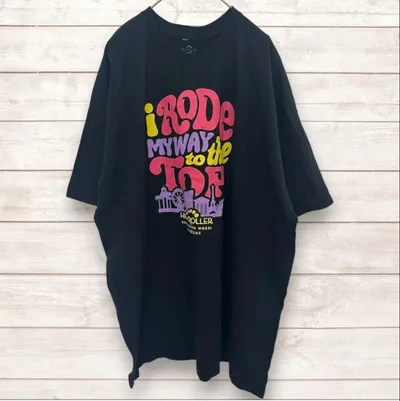 ハイローラー プリントTシャツ クルーネック 半袖 黒 綿 ビッグサイズ 3L