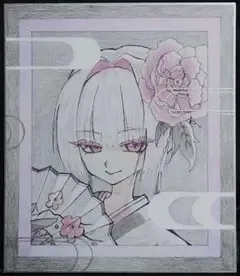 手描き ハンドメイド イラスト 色紙 和風 色鉛筆 少女