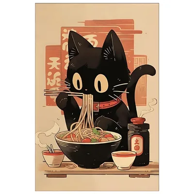 新品 猫 黒猫 ラーメン かわいい 和風 縦型 ブリキ看板 インテリア 雑貨