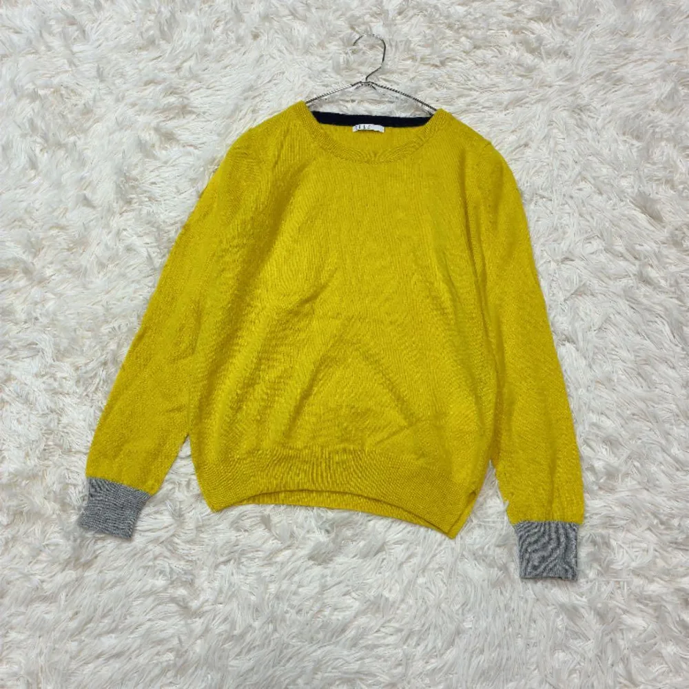 ELLE エル カシミヤ100% 長袖 クルーネック ニット セーター 黄色