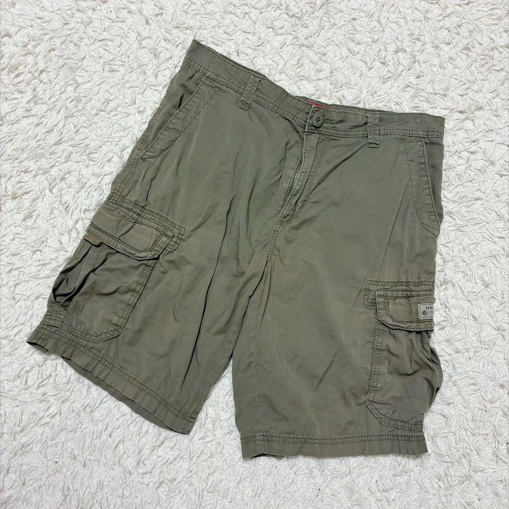 ユニオンベイ ハーフパンツ L相当 無地 カーゴショートパンツ オリーブ
