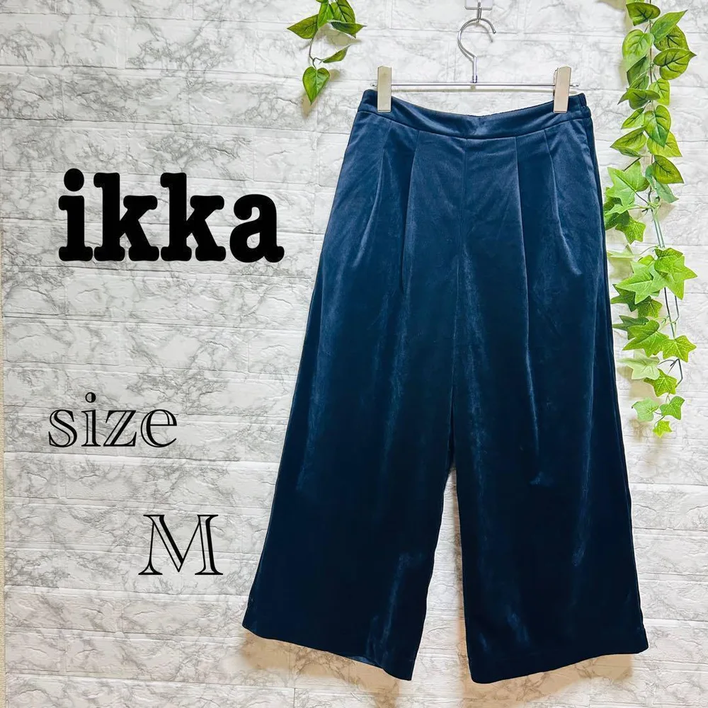 【j13】【ikka】ネイビー ガウチョパンツ ウエストゴム 【M】 良品