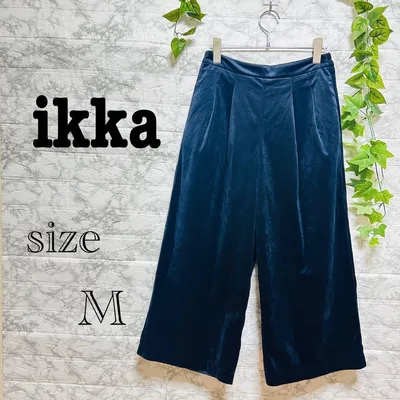 【j13】【ikka】ネイビー ガウチョパンツ ウエストゴム 【M】 良品