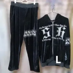 ベロア素材 セットアップ スエットパンツ ブラック