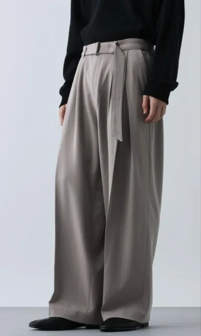 【タグ付未使用】HARE ウールライクDタックワイドパンツ S グレージュ