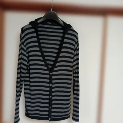 COMME CA ISM ボーダー柄 フード付きカーディガン L 美品