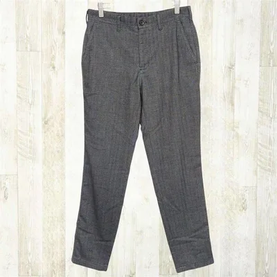 美品 GU スラックス テーパードパンツ L グレー ヘリンボーン ストレッチ
