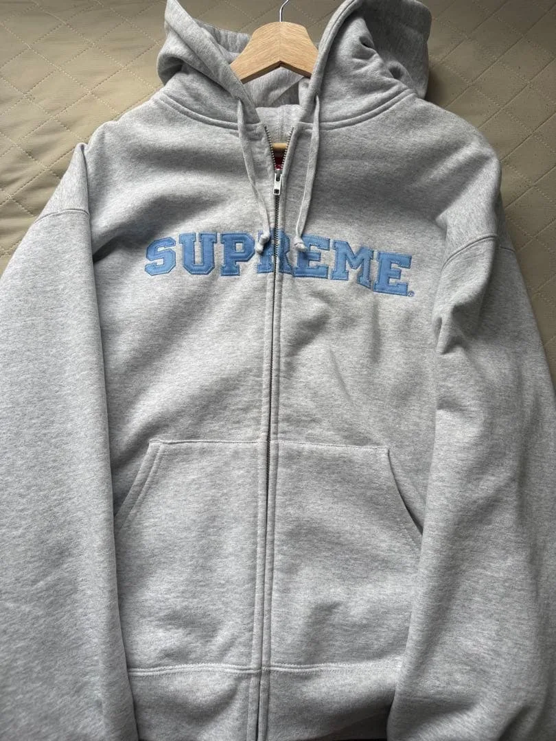 Supreme カレッジロゴ zip up パーカー アッシュグレー