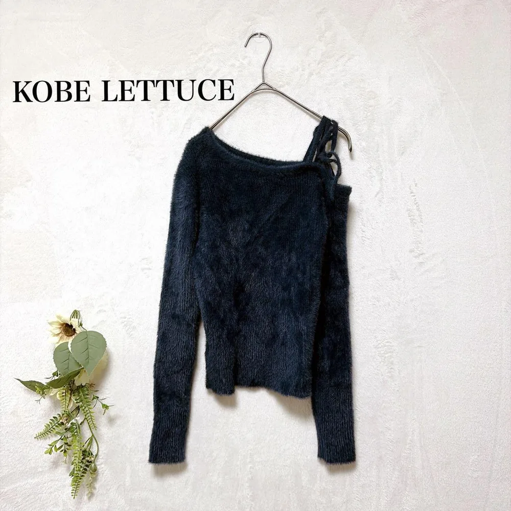 【美品】KOBE LETTUCE ワンショル風シャギーニット 厚手 起毛 青 M
