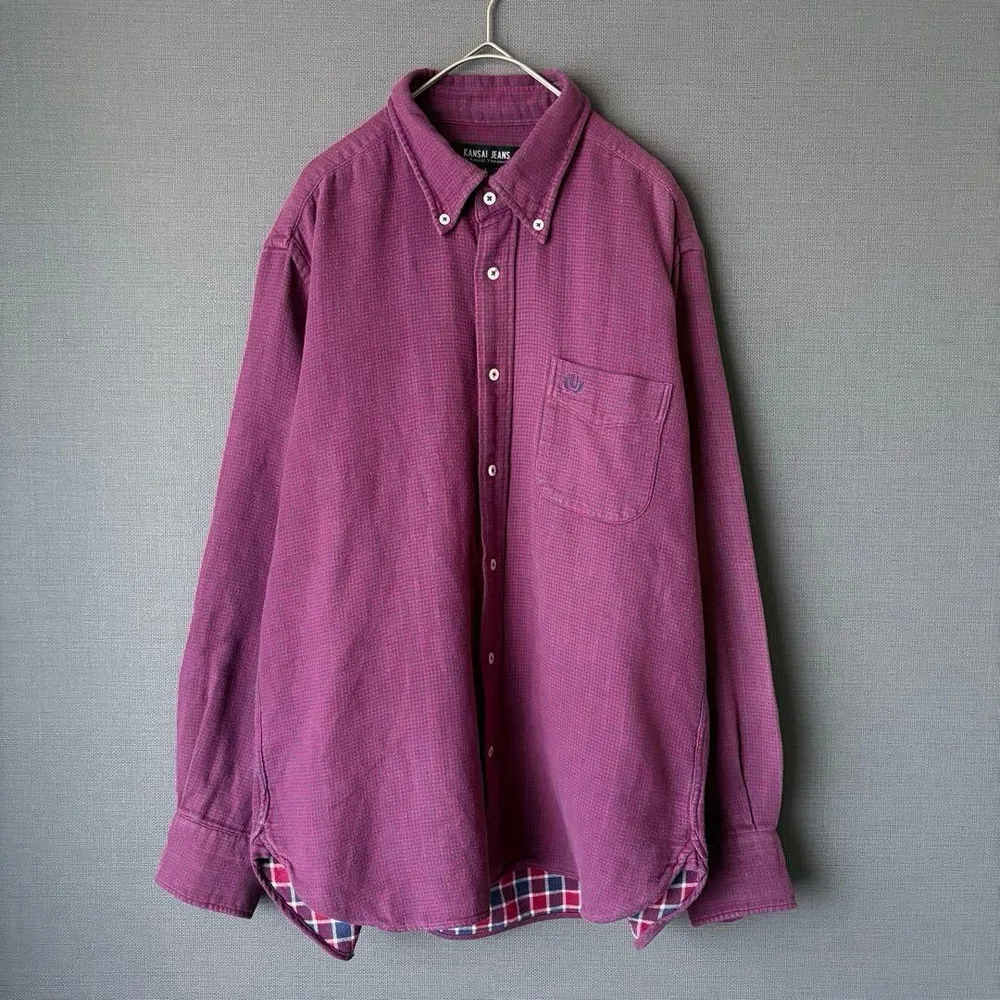 KANSAI JEANS 長袖 ボタンダウン ネルシャツ コットン100% L