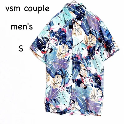 vsm couple アロハシャツ S 総柄 ボタニカル 鳥 トロピカル 半袖