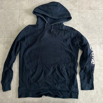 Supreme パーカー ネイビー 袖ロゴ