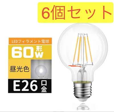 LEDエジソン電球 60形相当 E26 昼光色 6個セット