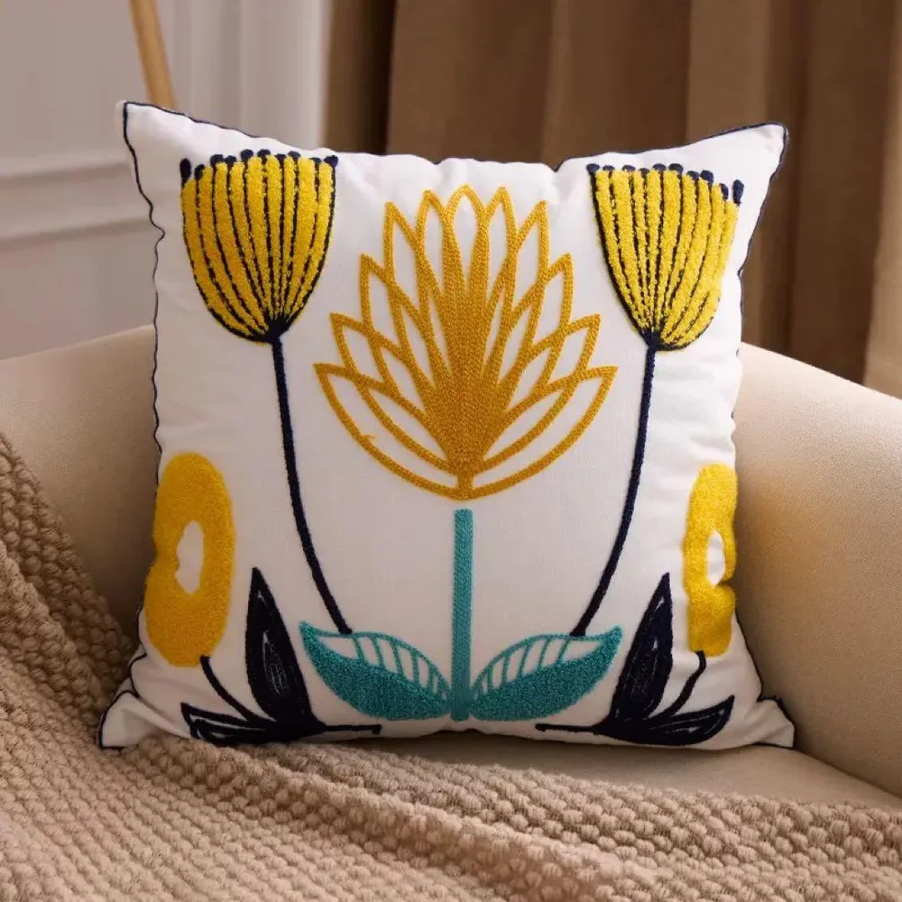 セール中!北欧モダン 立体刺繍 クッションカバー 花柄 インテリア コットン