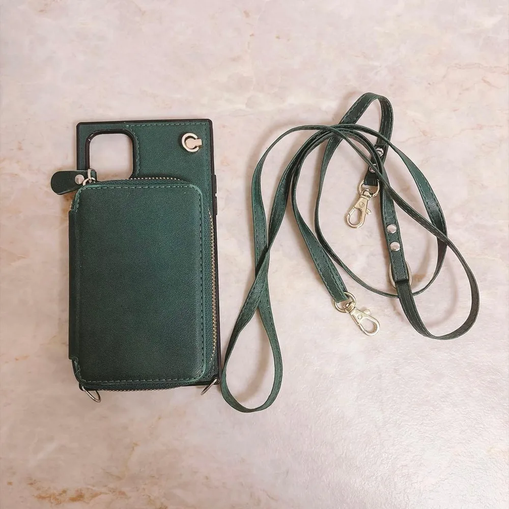 【032a】iPhone11 iPhoneケース 背面収納 深緑