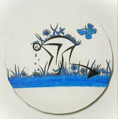 手描きアート 円形キャンバス