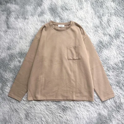 【プラスワン】ロングTシャツ 長袖 カットソー クルーネック 胸ポケット付き