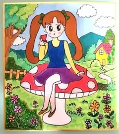 手描きイラスト 女の子とキノコ
