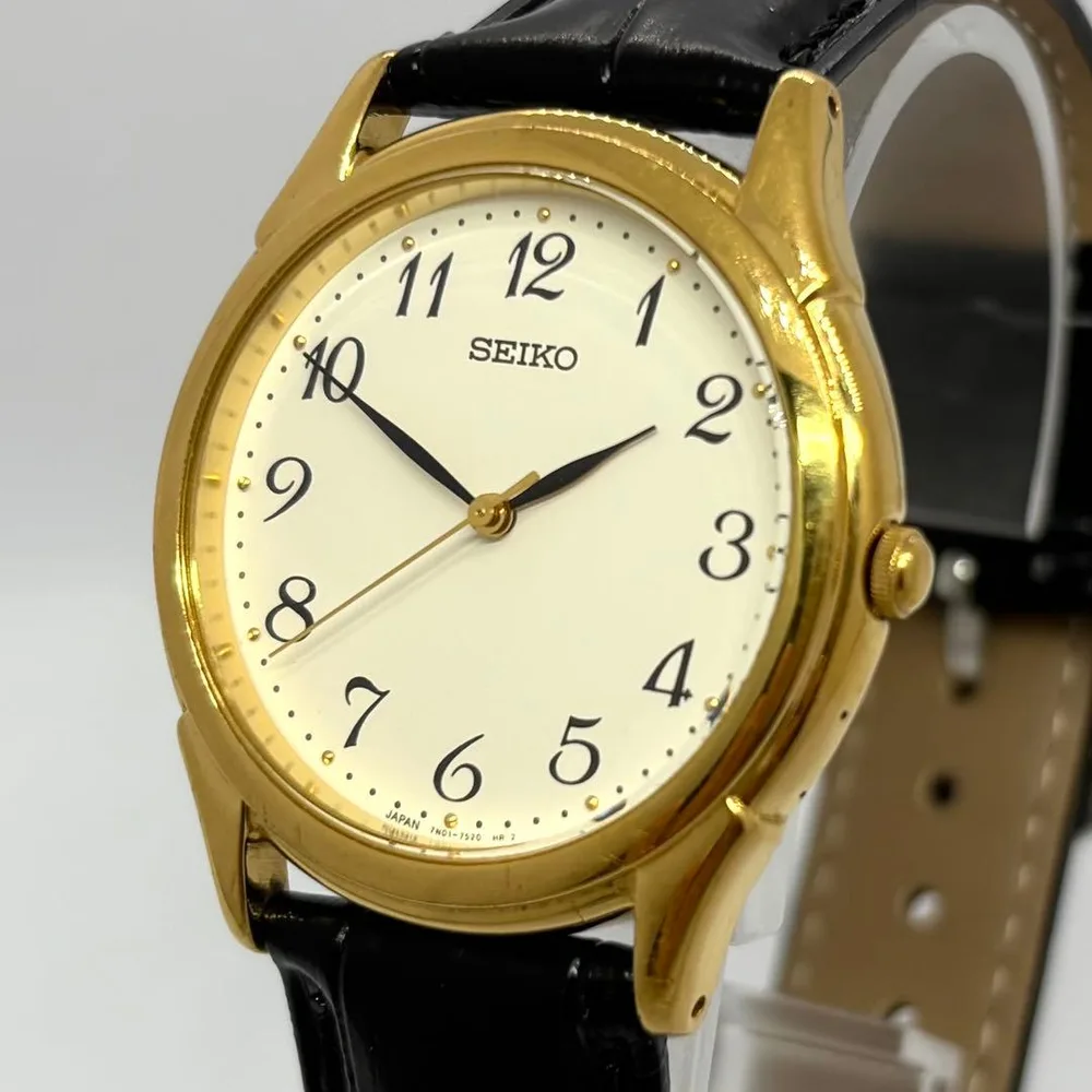 新品電池 稼働 SEIKO QZ メンズ 腕時計 ドレスウォッチ ゴールド