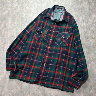 90s VAN HEUSEN タータンチェック アクリル ネルシャツ
