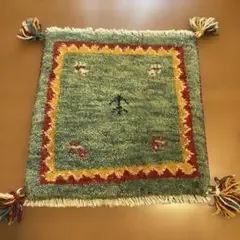 ギャッベ ラグ ミニサイズ 39×39cm グリーン系 手織り