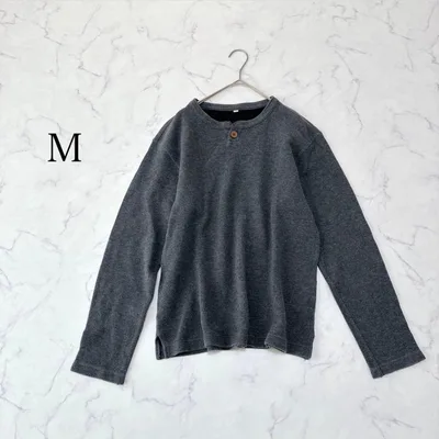 ヘンリーネック 長袖カットソー ダークグレー Mサイズ Tシャツ シンプル 長袖