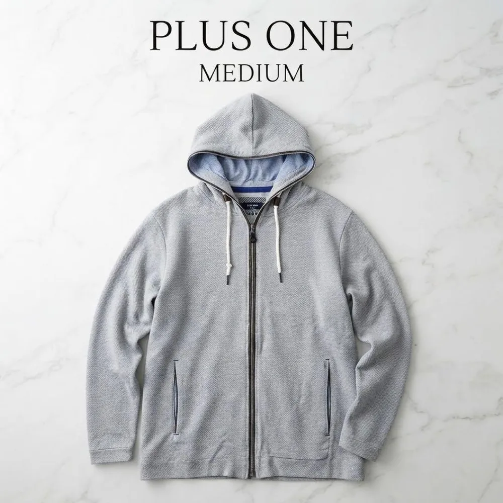 定番人気PLUS ONE ライトオン 上質ジップパーカー フード付きグレー M