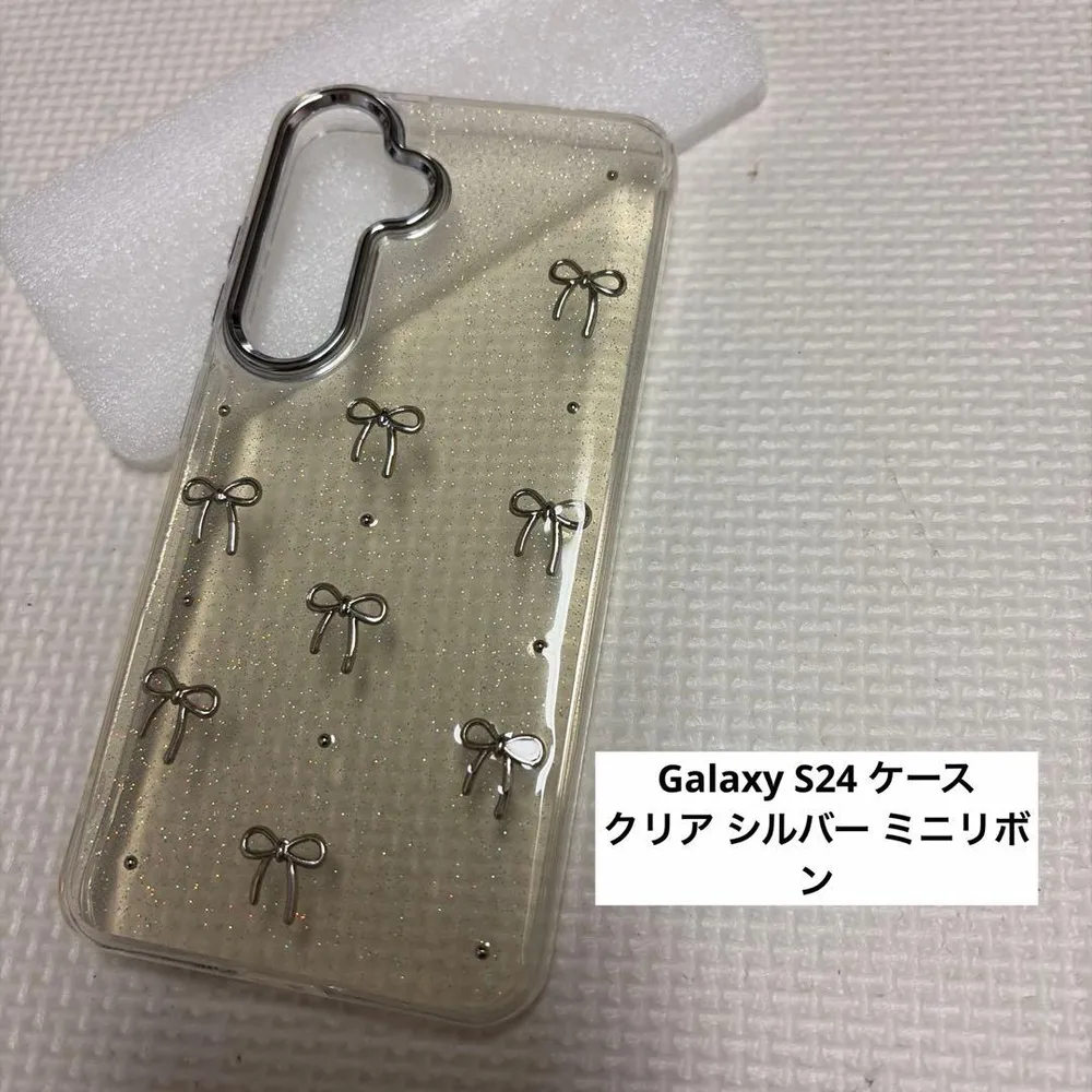 Galaxy S24 ケース クリア シルバー ミニリボン