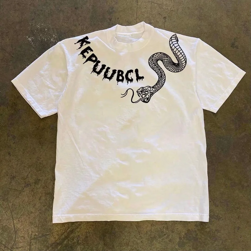 スネークグラフィック Tシャツ ホワイト 半袖 Y2K archive