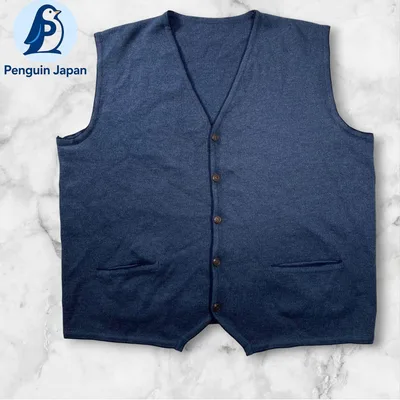 COLMAR スペイン製 ウール混 ニットベスト 青 XL相当 前開き 古着