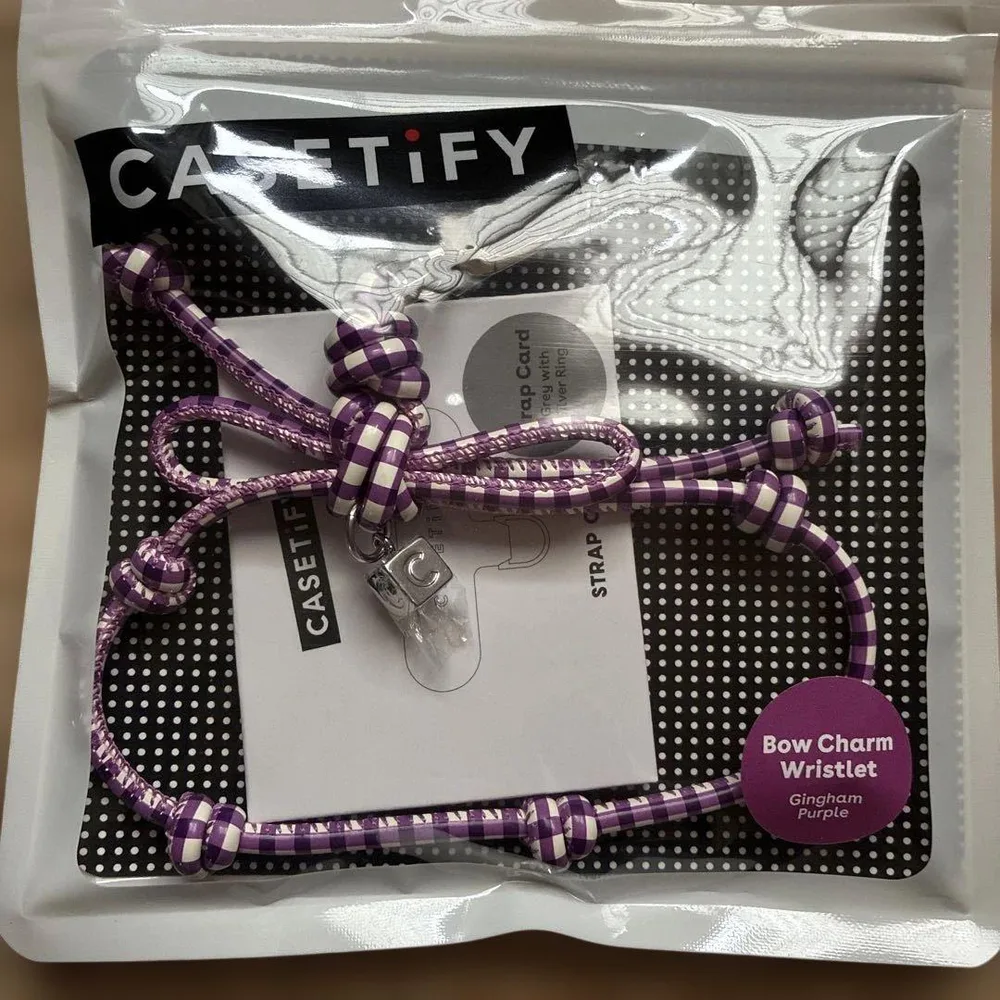 新品未開封CASETiFY リボンチャームストラップ パープル ギンガムチェック