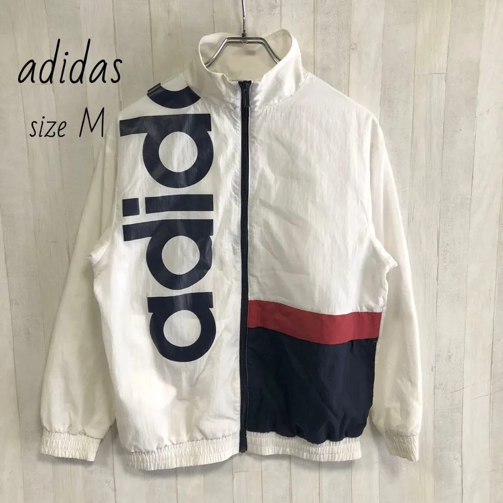 adidas アディダス プリント ナイロンジャケット 白 ホワイト M
