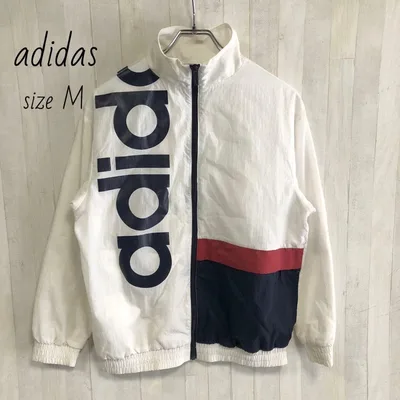 adidas アディダス プリント ナイロンジャケット 白 ホワイト M