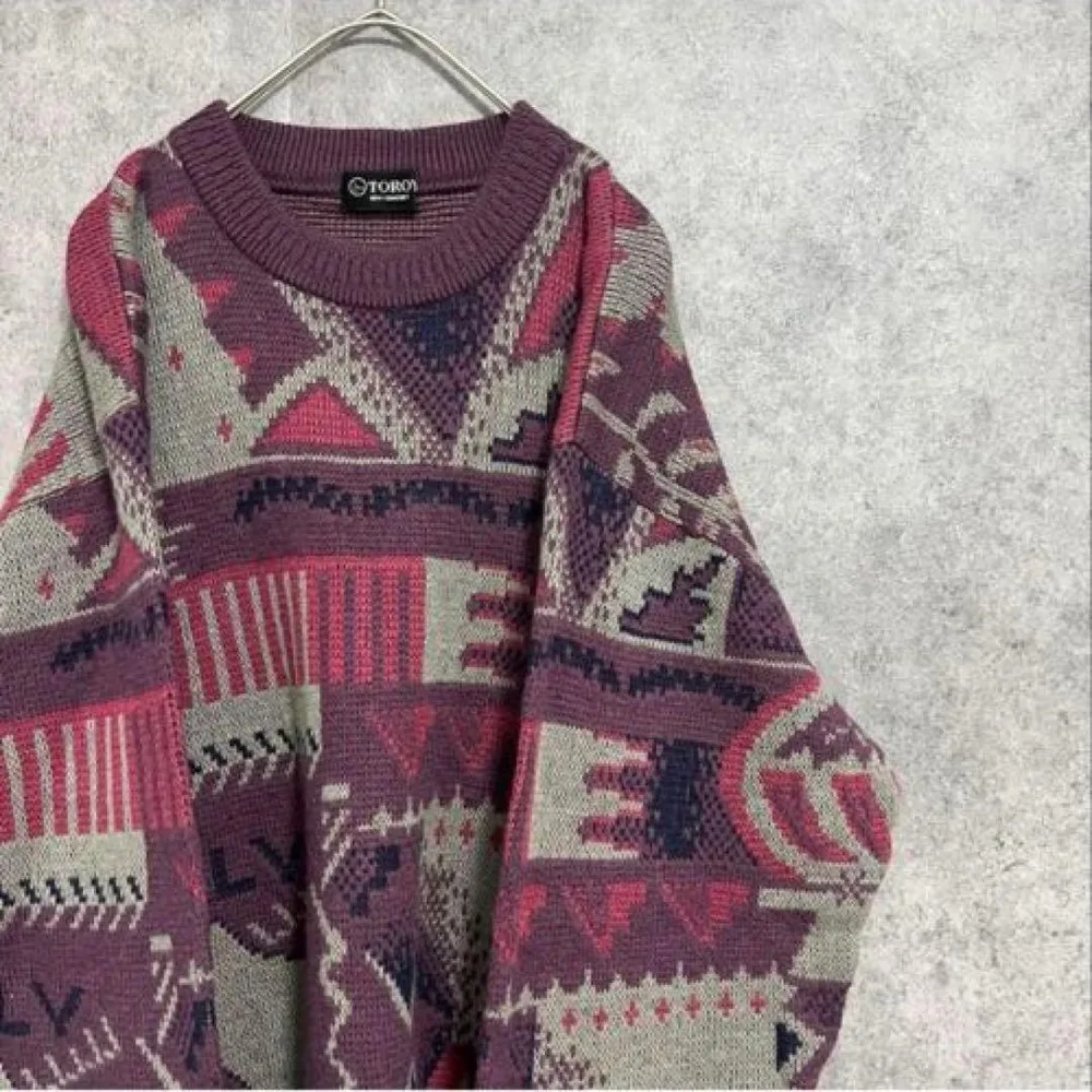90s vintage 総柄ニット セーター メンズ 古着 個性派