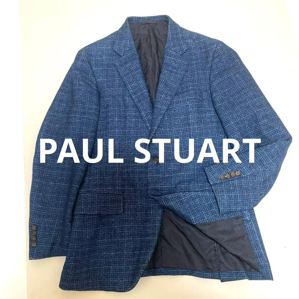 【美品】PAUL STUART テーラードジャケット カシミヤ コットン ブルー